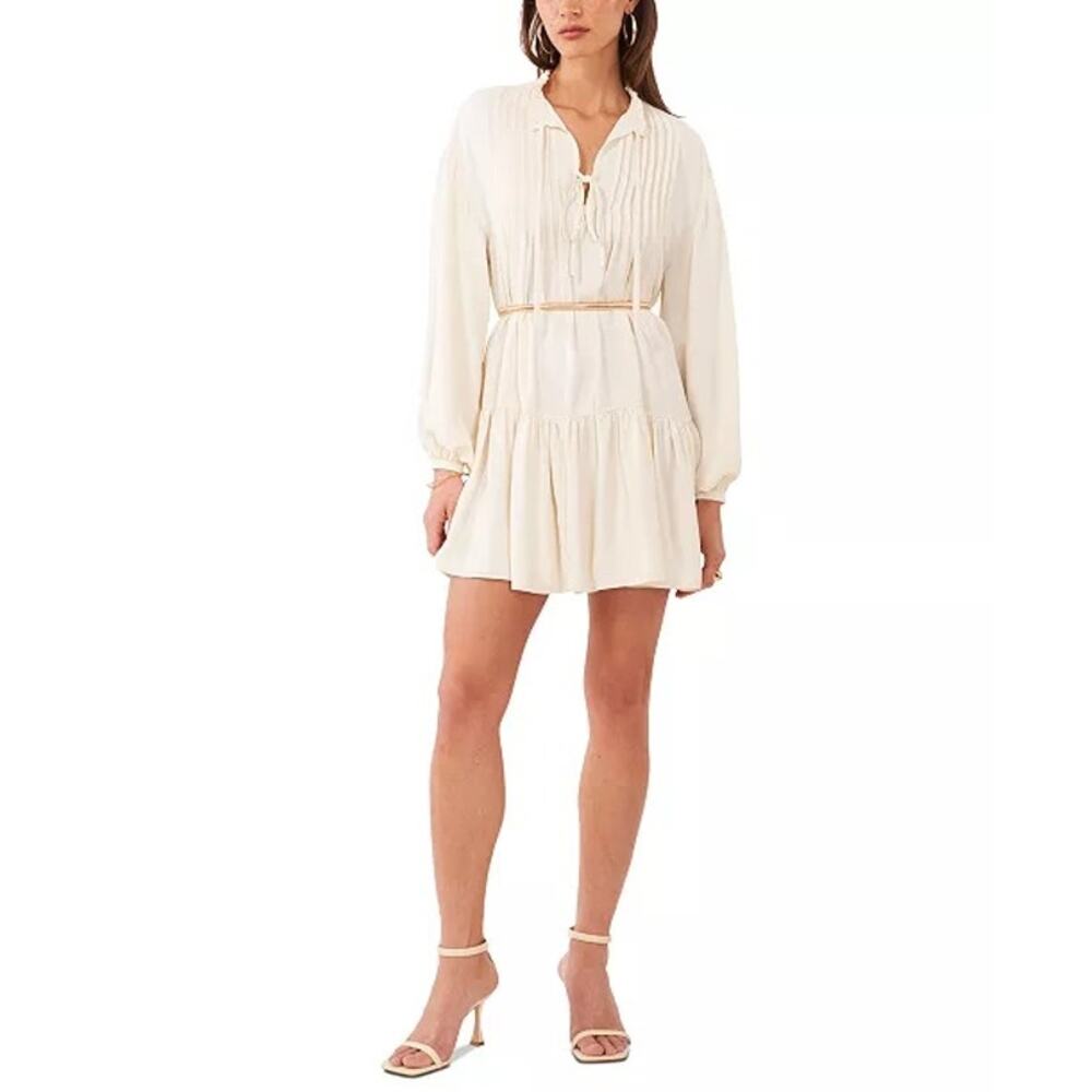 1.State White Split-Neck Pintuck-Front Trapeze Fl… - image 3